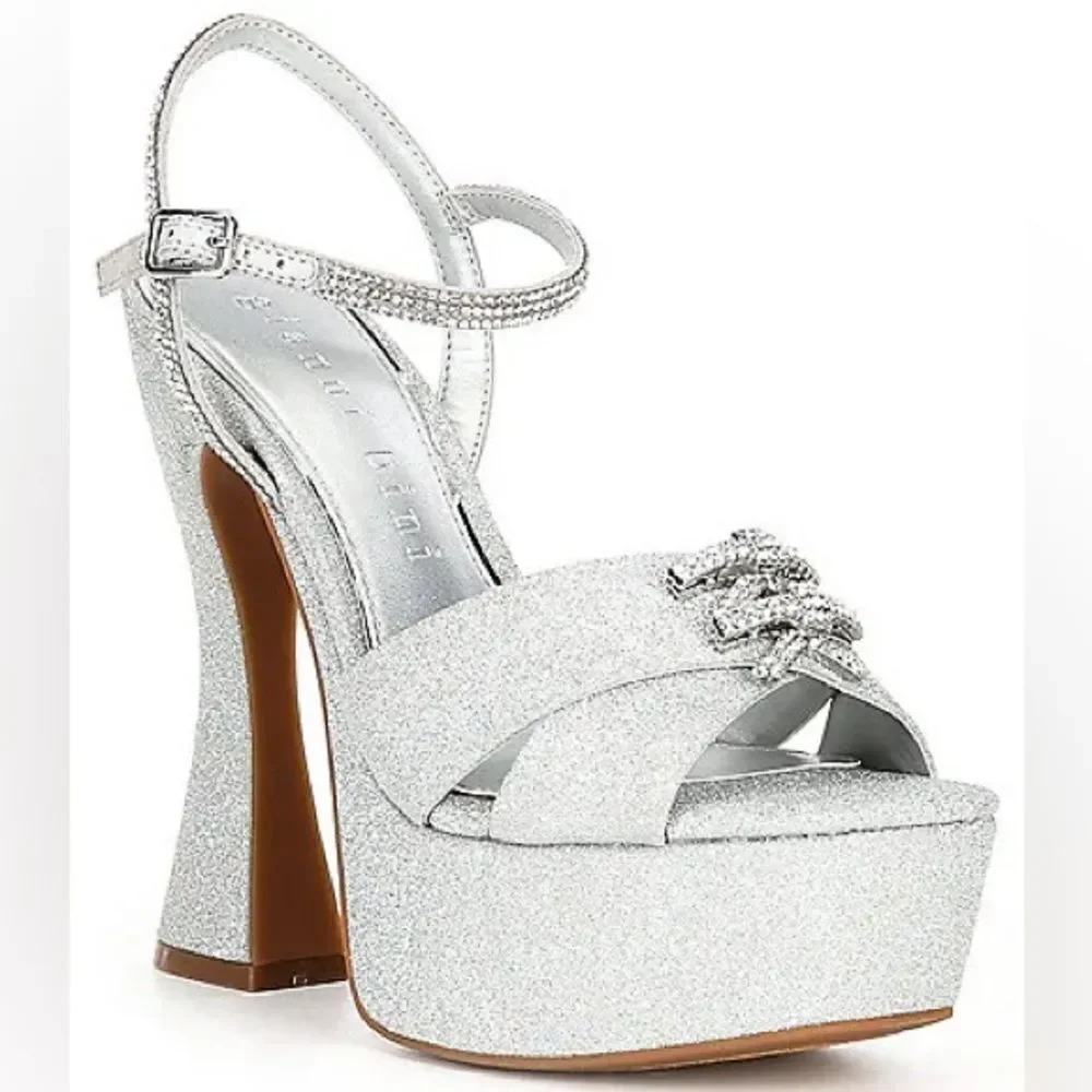 Gianni Bini Glitter Rhinestone Bow Platform Sandals - Picture 10 of 10